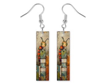 Bookworm Two Dangle Printed Earrings Jewelry Handmade
