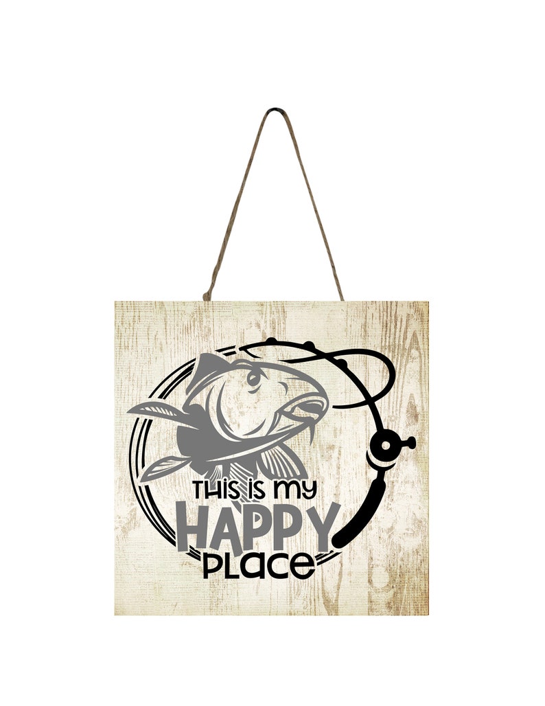 Fishing This is My Happy Place Printed Handmade Wood Mini Sign
