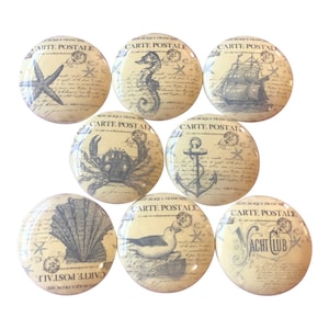 Set of 8 Vintage Seaside Coastal Wood Cabinet Knobs