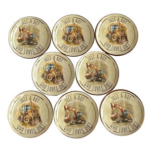 Set of 8 Just a Boy Who Loves Dirt Cabinet Knobs, Drawer Knobs and Pulls, Kids Room Decor, Construction Truck Knobs