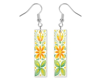 Citrus Tiles Dangle Printed Earrings Jewelry Handmade
