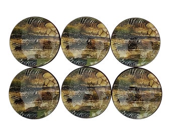 Set of 6 Safari Brush Strokes Wood Cabinet Knobs