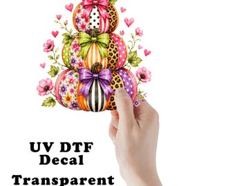 Preppy Pumpkin Stack Clear UV DTF Transparent Decal / Sticker You Choose Size