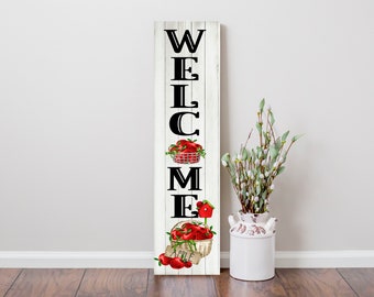 24 Inch (2 Foot Tall) Apple Welcome Vertical Wood Print Sign