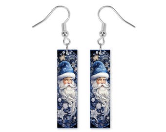 Blue Santa Dangle Printed Earrings Jewelry Handmade