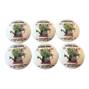 Set of 6 Kitchen Herbs Print Wood Cabinet Knobs