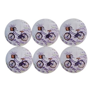 Set of 6 Lavender Bike Wood Cabinet Knobs