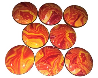 Set of 8 Orange Swirl Print Wood Cabinet Knobs