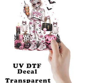 Snow Leopard Boujee Halloween UV DTF Transparent Decal / Sticker You Choose Size