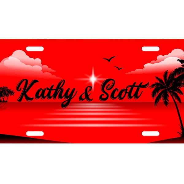 Personalized Beach in Red Aluminum Front License Plate