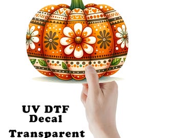 Folk Art Flower Pumpkin UV DTF Transparent Decal / Sticker You Choose Size
