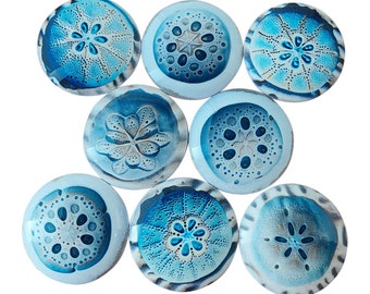 New Release Blue Sand Dollars Cabinet and Drawer Knobs, Set of 8 Coastal Watercolor Drawer Knobs and Pulls, Kitchen Cabinet Knobs