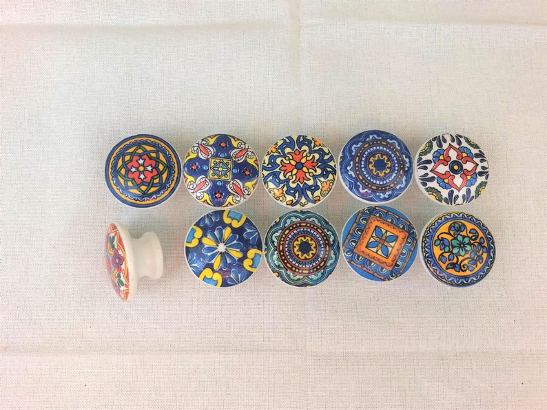 Set of 10 Talavera Medallion Print Knobs Etsy