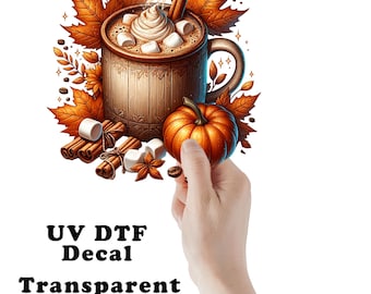 Pumpkin Spice Autumn Coffee Fall UV DTF Transparent Decal / Sticker You Choose Size