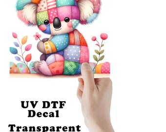 Patchwork Koala Bear UV DTF Transparent Decal / Sticker You Choose Size