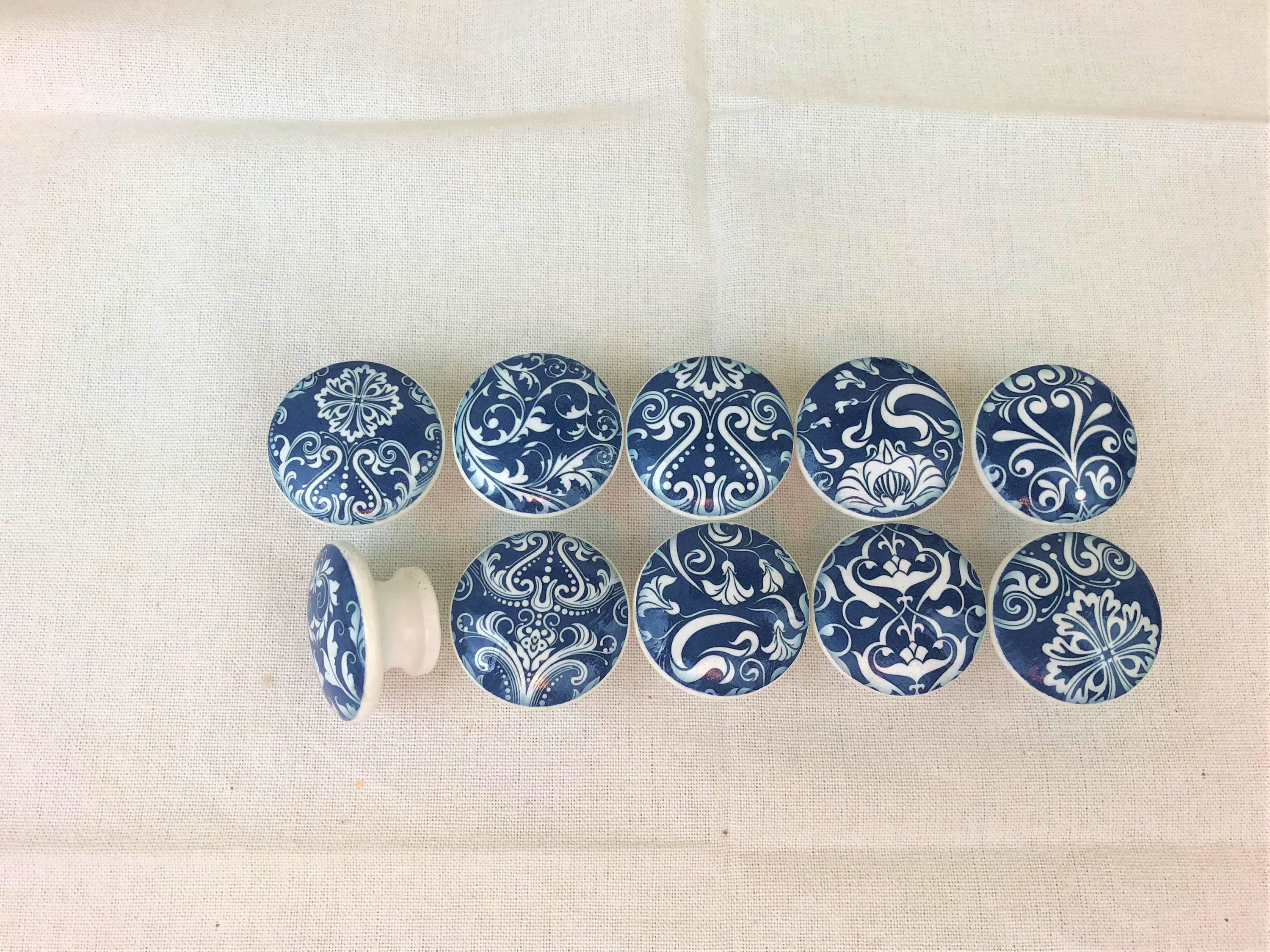 Set de 10 perillas de gabinete de medallón floral marino y | Etsy