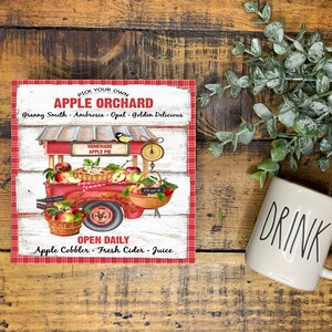 Apple Orchard Cart Printed Handmade Wood  Mini Sign