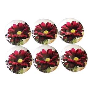 Floral Knobs, Set of 6 Red Floral Wood Cabinet Knobs, Drawer Knobs and Pulls, Kitchen Cabinet Knobs