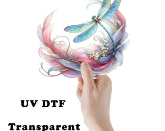 Blue Dragonfly Swirl UV DTF Transparent Decal / Sticker You Choose Size