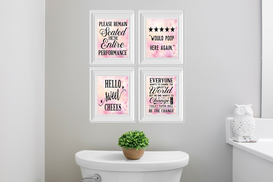 Set of 4 8x10 Funny Bathroom Wall Art Pink Canvas Prints - Etsy