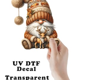 Fall Gnome and Reindeer Clear UV DTF Transparent Decal / Sticker You Choose Size