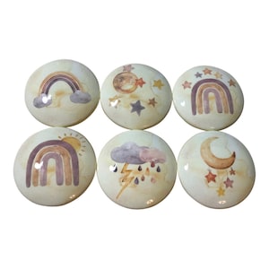 Set of 6 Neutral Boho Rainbow Nursery Wood Cabinet Knobs