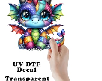 Bright Patchwork Dragon UV DTF Transparent Decal / Sticker You Choose Size