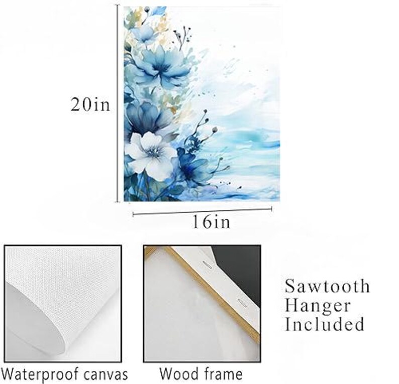 16x20 Shades of Blue Floral Wall Art Canvas Print - Etsy