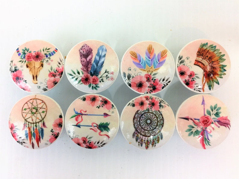 Set of 8 Bohemian Knobs Etsy