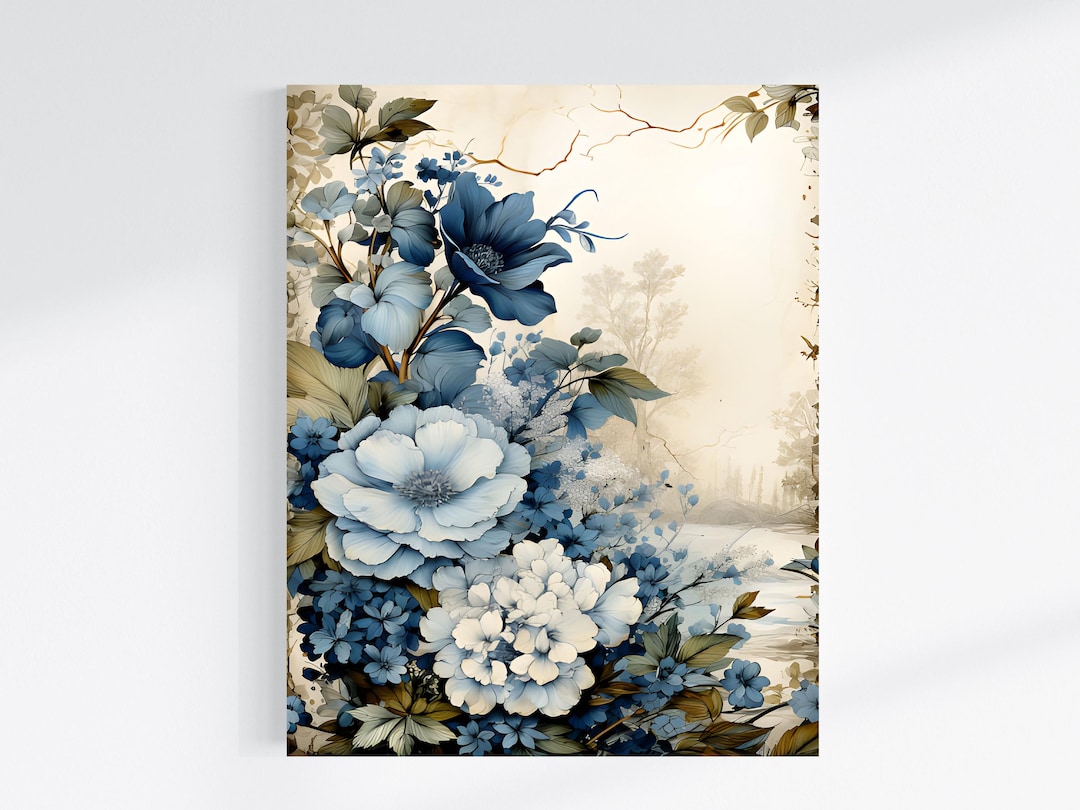 16x20 Blue Flowers Wall Art Canvas Print - Etsy
