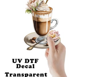 Watercolor Coffee UV DTF Transparent Decal / Sticker You Choose Size
