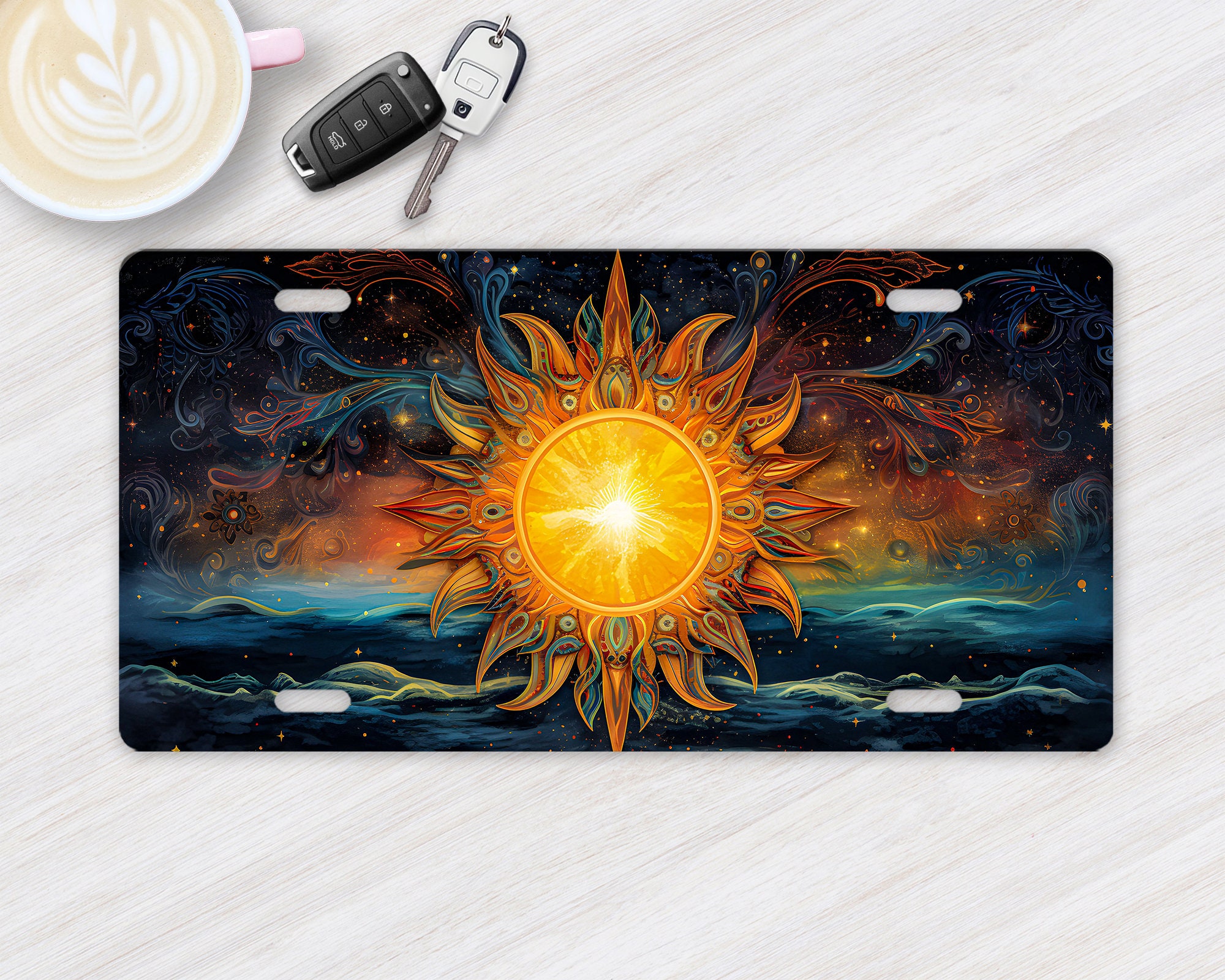 Mystic Sun Vanity Decorative Front License Plate Cute Car License