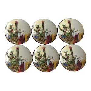 Set of 6 Desert Dweller Serape Cactus Wood Cabinet Knobs, Cabinet Knobs and Draw Pulls, Kitchen Knobs, Southwest Decor