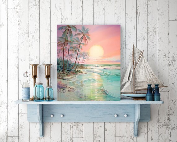11x14 Peach and Green Beachscape Wall Art Canvas Print - Etsy