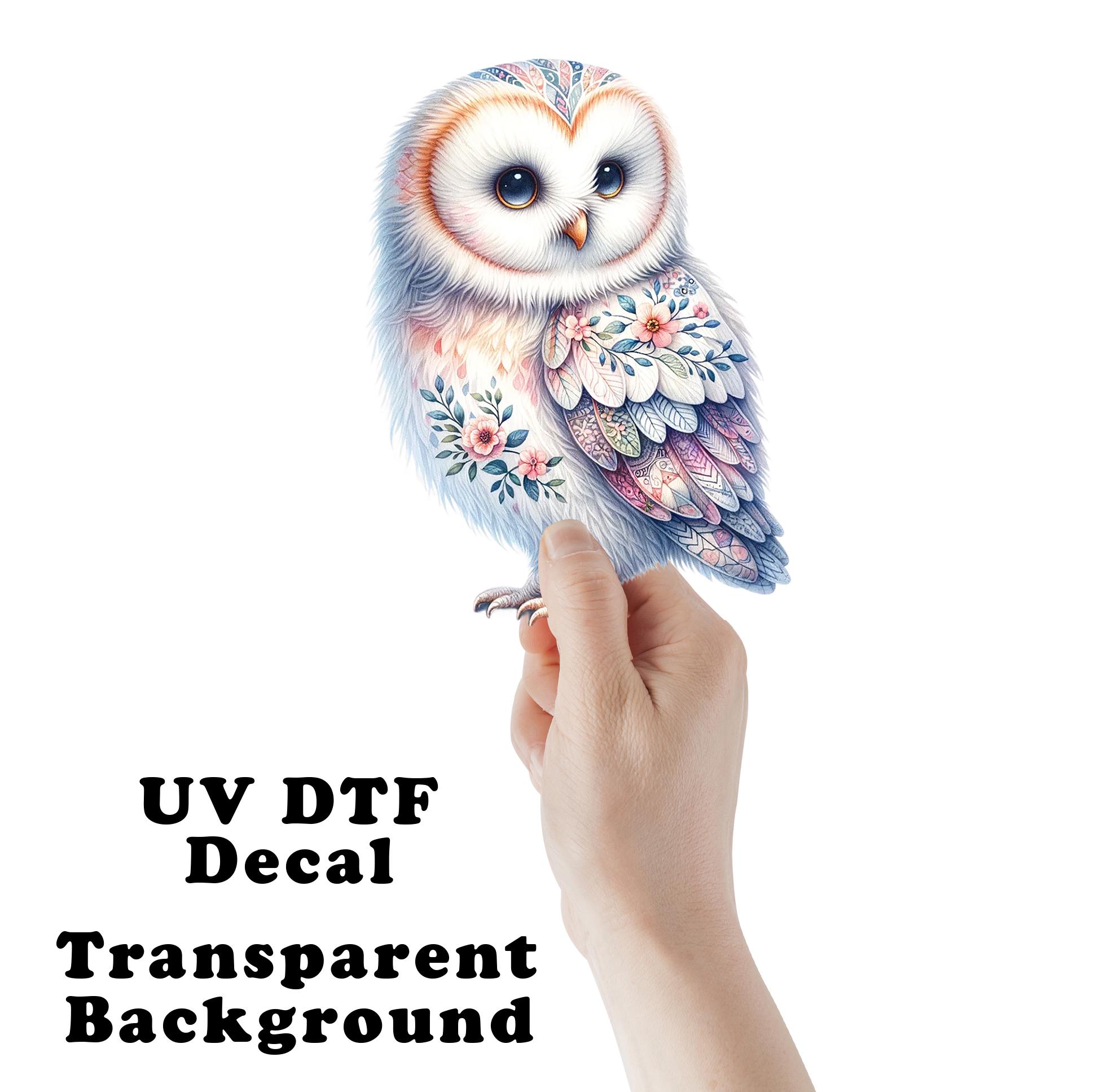 Pastel Floral Owl UV DTF Transparent Decal / Sticker You Choose Size