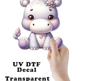 Violet Hippo UV DTF Transparent Decal / Sticker You Choose Size