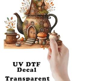 Fall Fairy Teapot House Clear UV DTF Transparent Decal / Sticker You Choose Size