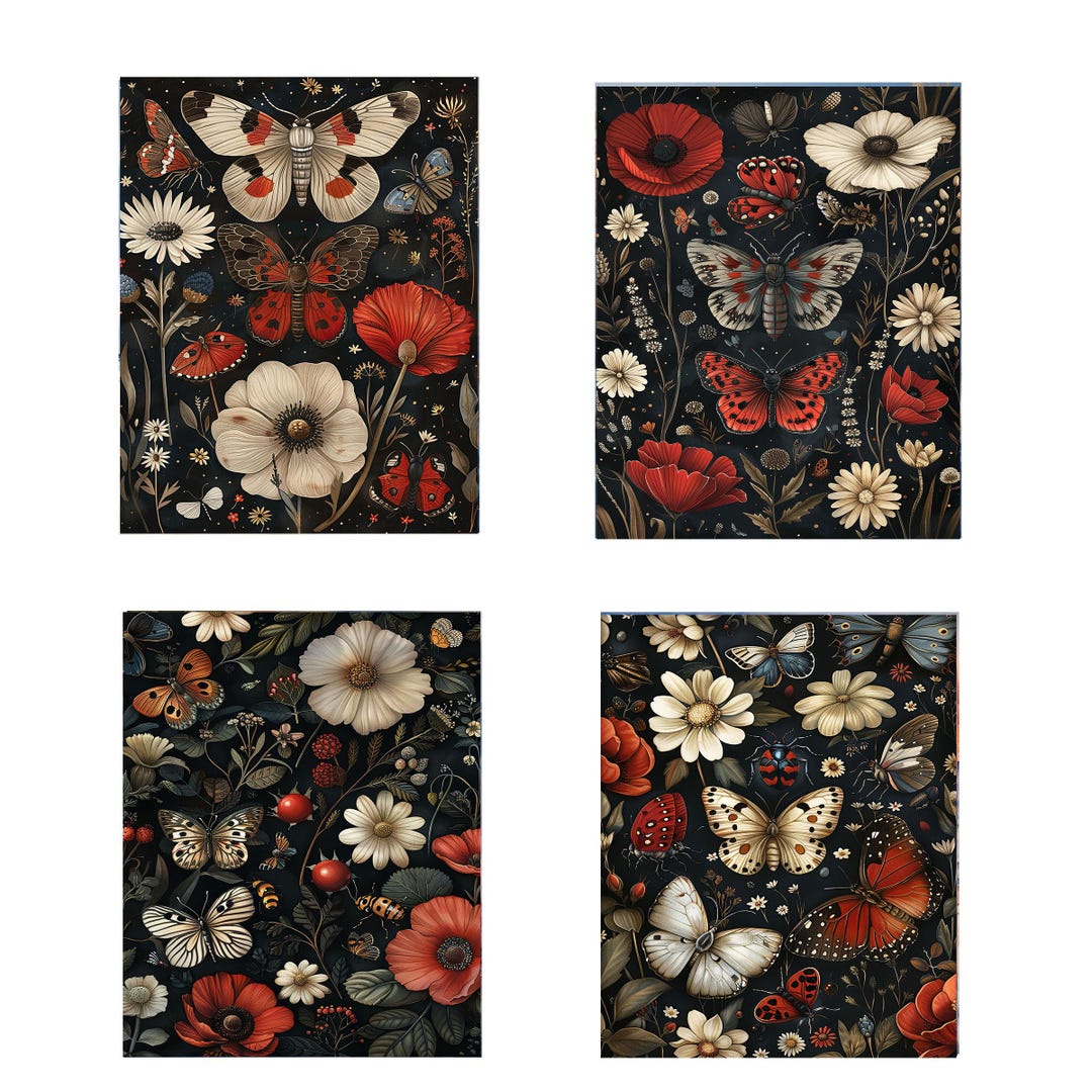 Butterfly Garden Canvas Print Set, Contemporary Floral Wall Art - Etsy