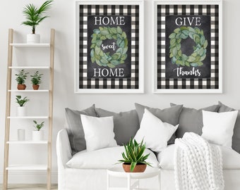 Set of 2 Black Buffalo Check Farmhouse Home Canvas Prints