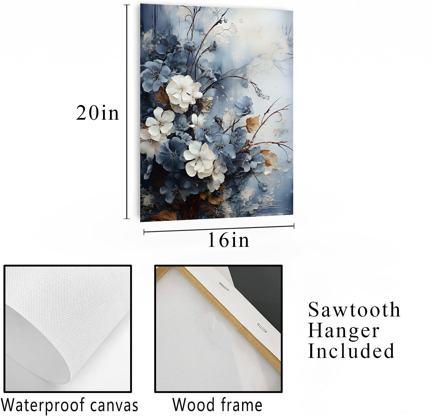 16x20 Blue and White Flowers Wall Art Canvas Print - Etsy