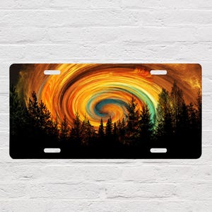Placa de matrícula de aluminio con diseño de remolino de auroras boreales, placa de coche personalizada.