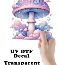 Pink and Blue Mushroom UV DTF Transparent Decal / Sticker You Choose Size