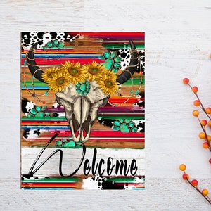 Bull Skull Western Welcome Printed Handmade Wood Sign