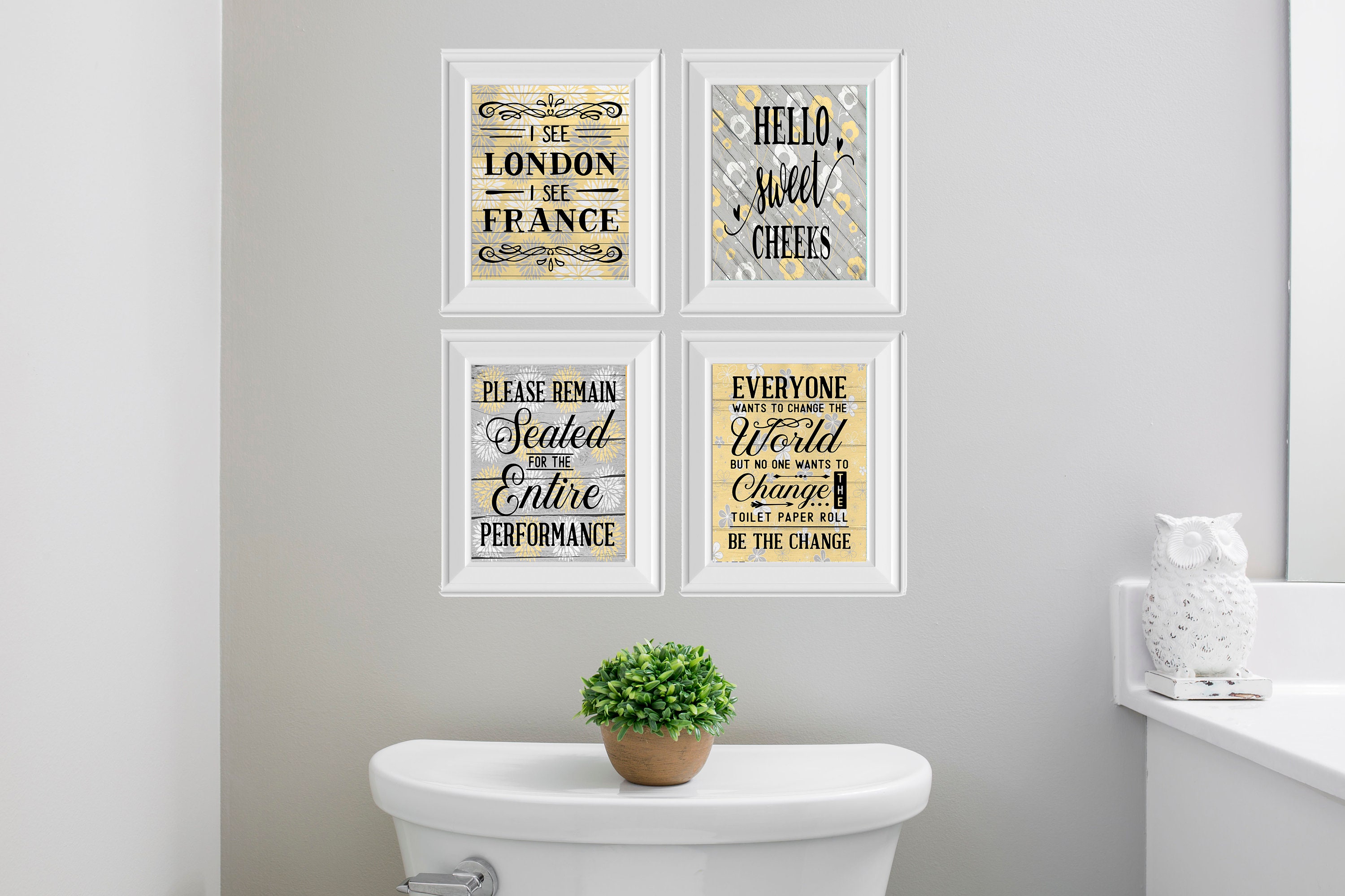 Set of 4 8x10 Funny Bathroom Wall Art Yellow Gray Dahlia Canvas Prints -  Etsy Finland, image size:3000x2000