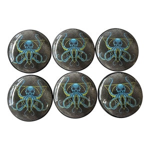 Set of 6 Octopus Skull Wood Cabinet Knobs, Drawer Knobs and Pulls, Kitchen Cabinet Knobs, Beach House, Beach Theme, Ocean