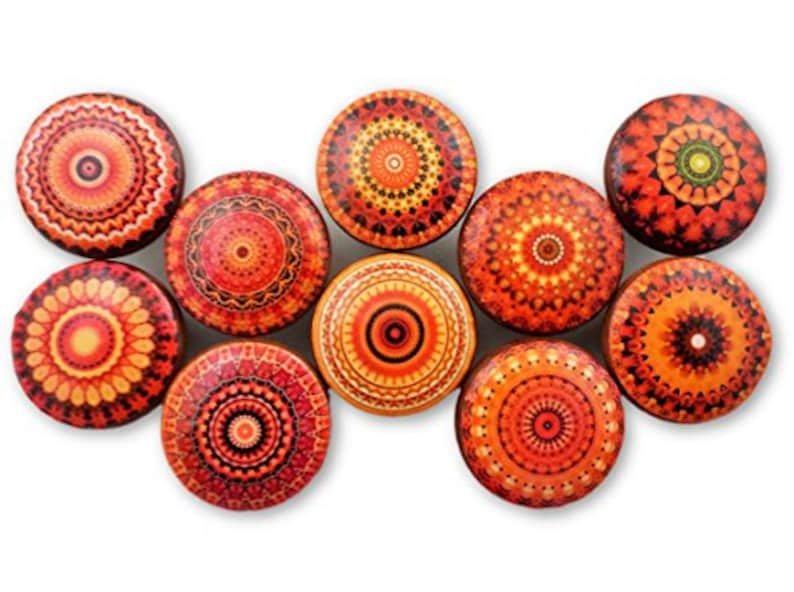 Set Of 10 Orange Mandala Cabinet Knobs Etsy