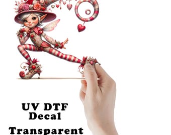 Rose Valentine Elf UV DTF Transparent Decal / Sticker You Choose Size