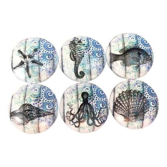 Set Of 6 Blue Nautical Cabinet Knobs Etsy