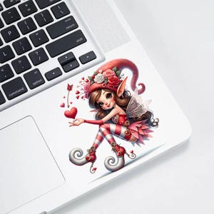 Valentine Heart Elf UV DTF Transparent Decal / Sticker You Choose Size