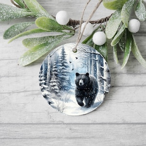 Christmas Ornament, Woodland Forest Black Bear Ceramic Christmas Ornament